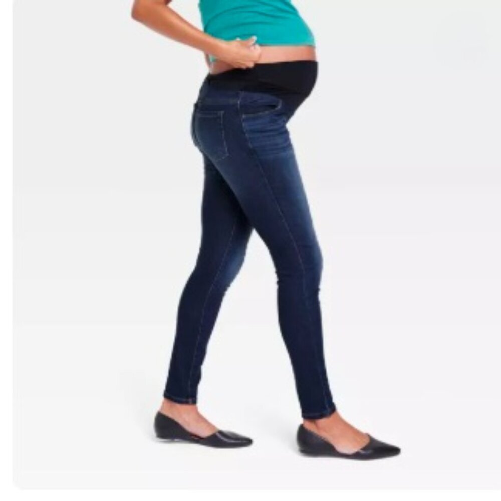 Over The Belly Dark Wash Skinny Maternity Jeans, Size: 0/25R